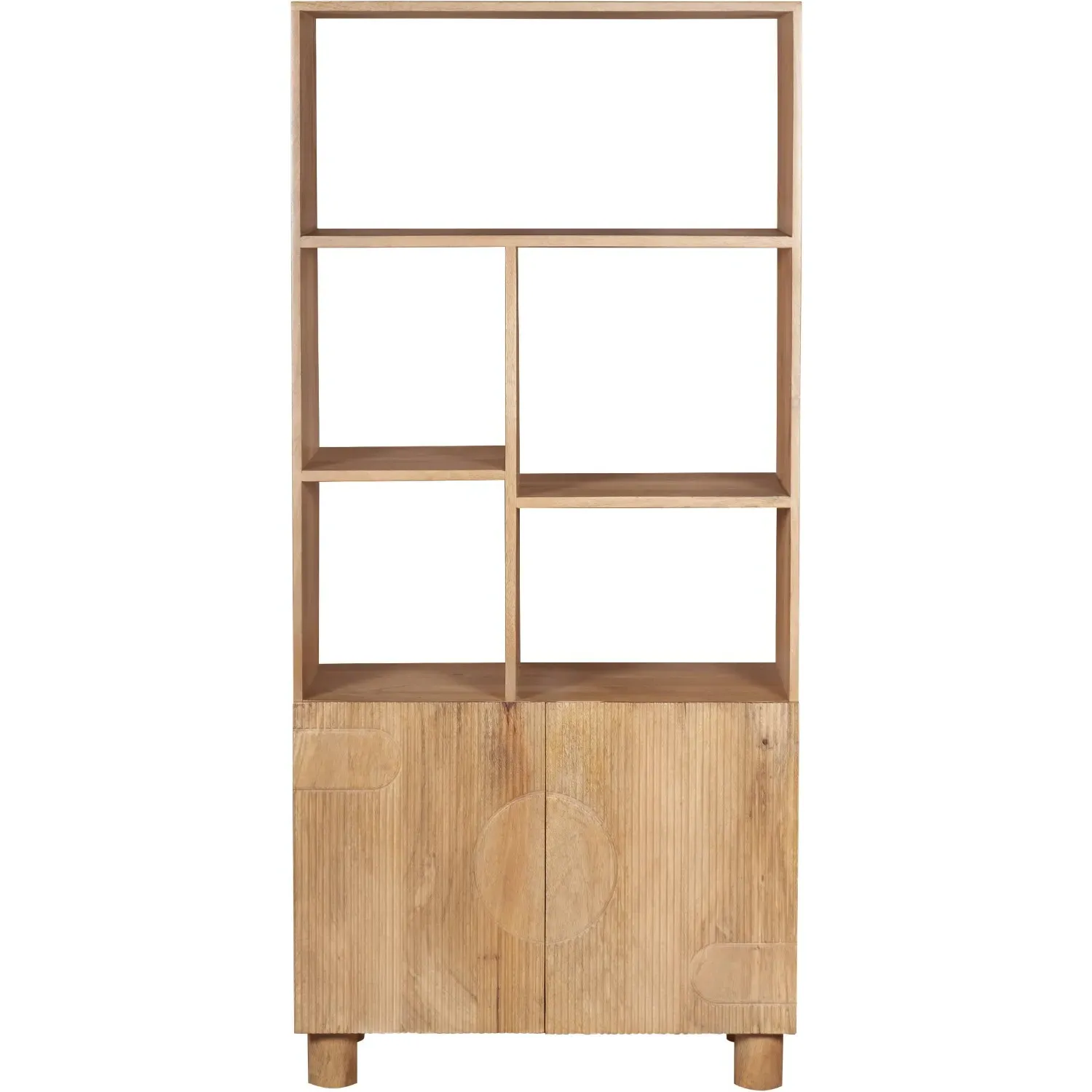 Fluted Bookcase with Cabinet - Brown, Mango Wood