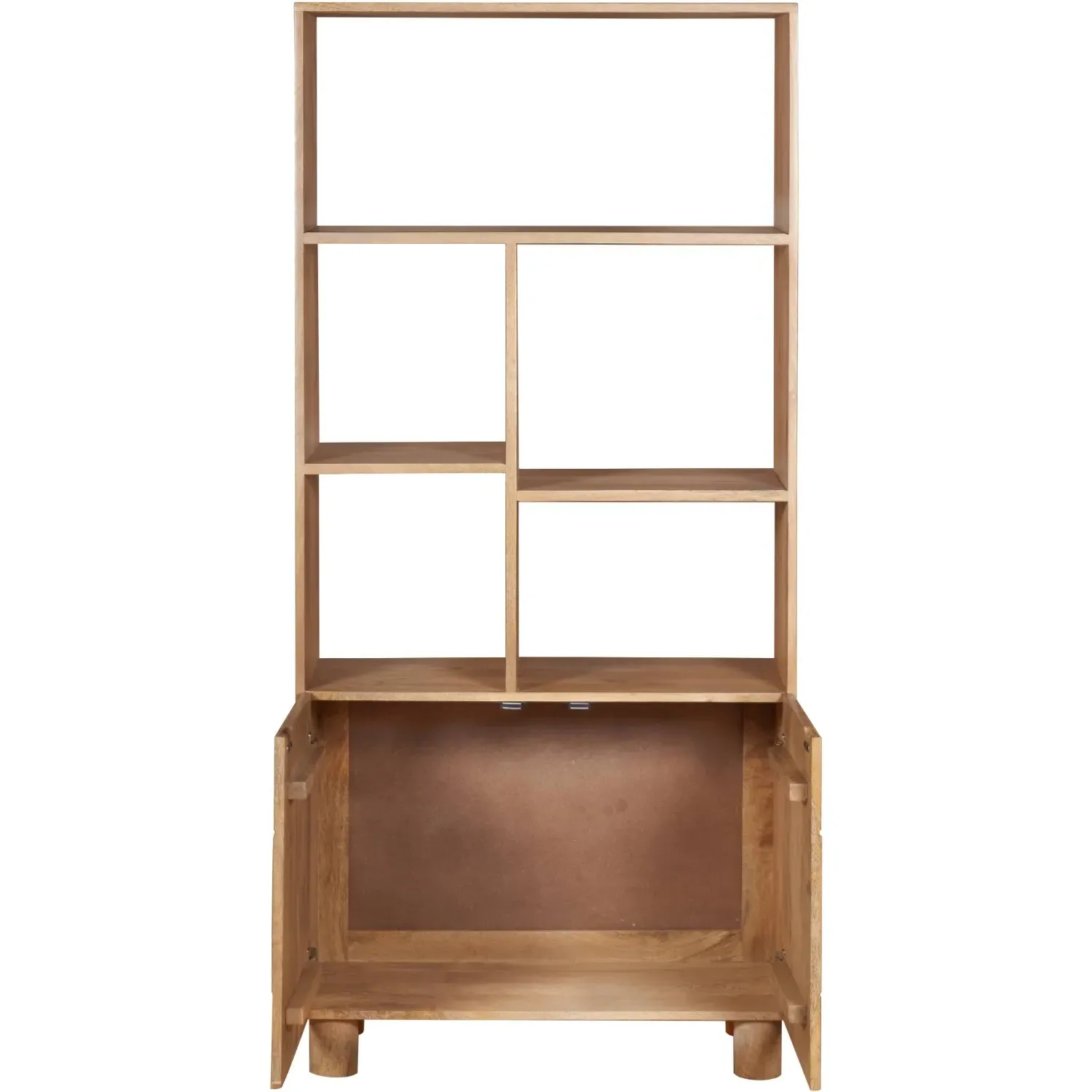 Fluted Bookcase with Cabinet - Brown, Mango Wood