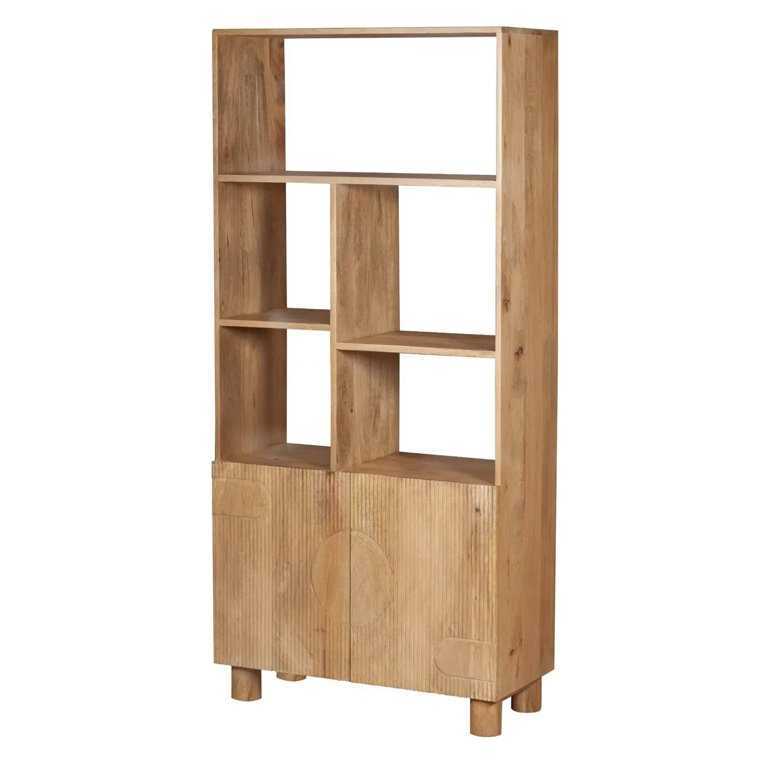 Fluted Bookcase with Cabinet - Brown, Mango Wood