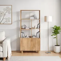 Fluted Bookcase with Cabinet - Brown, Mango Wood