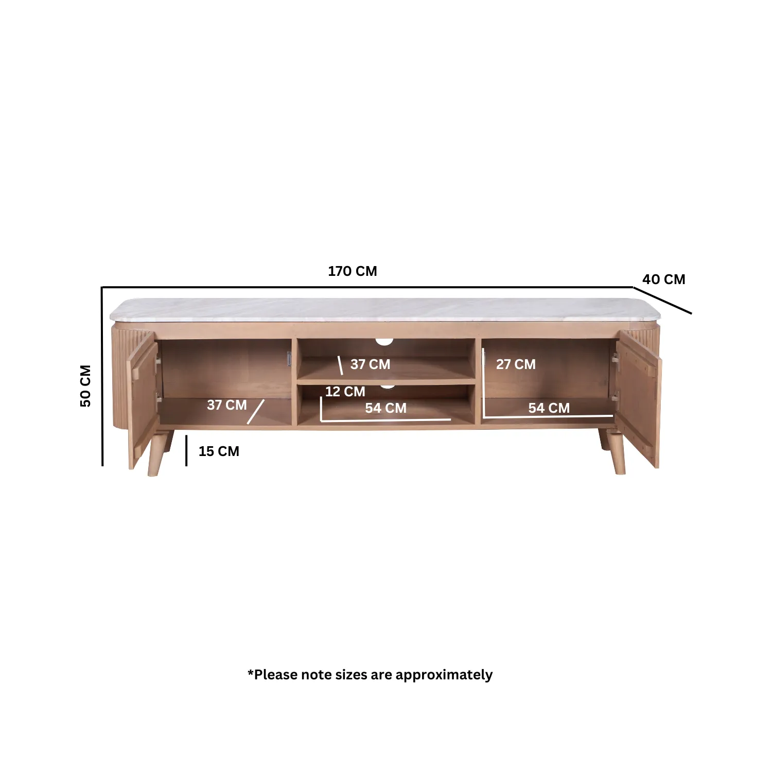 Large TV Stand with Storage - Brown, Mango Wood