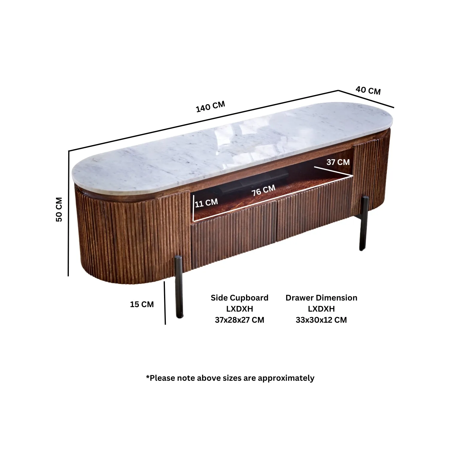 Large TV Stand with Storage - Brown, Mango Wood