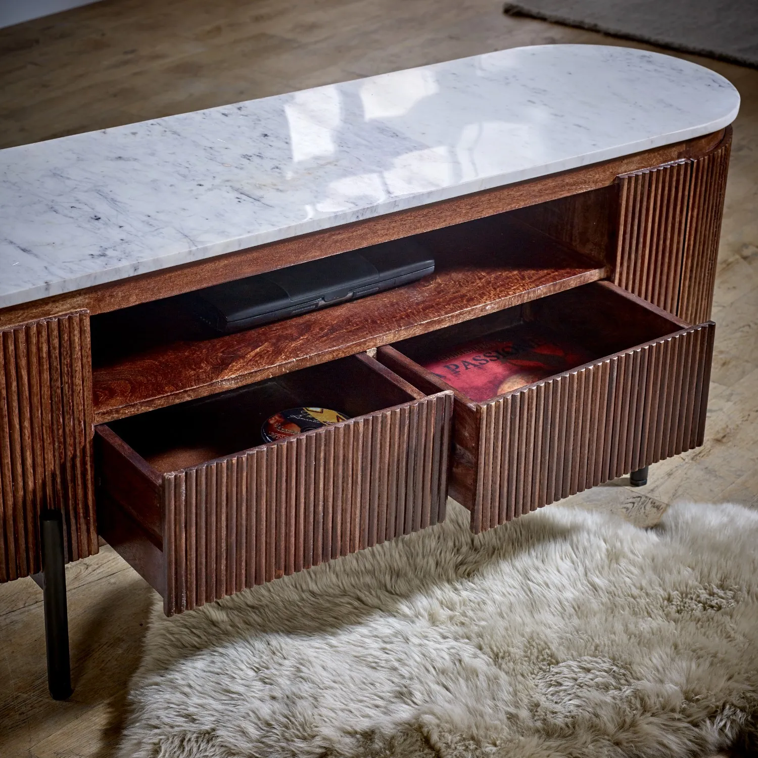 Large TV Stand with Storage - Brown, Mango Wood