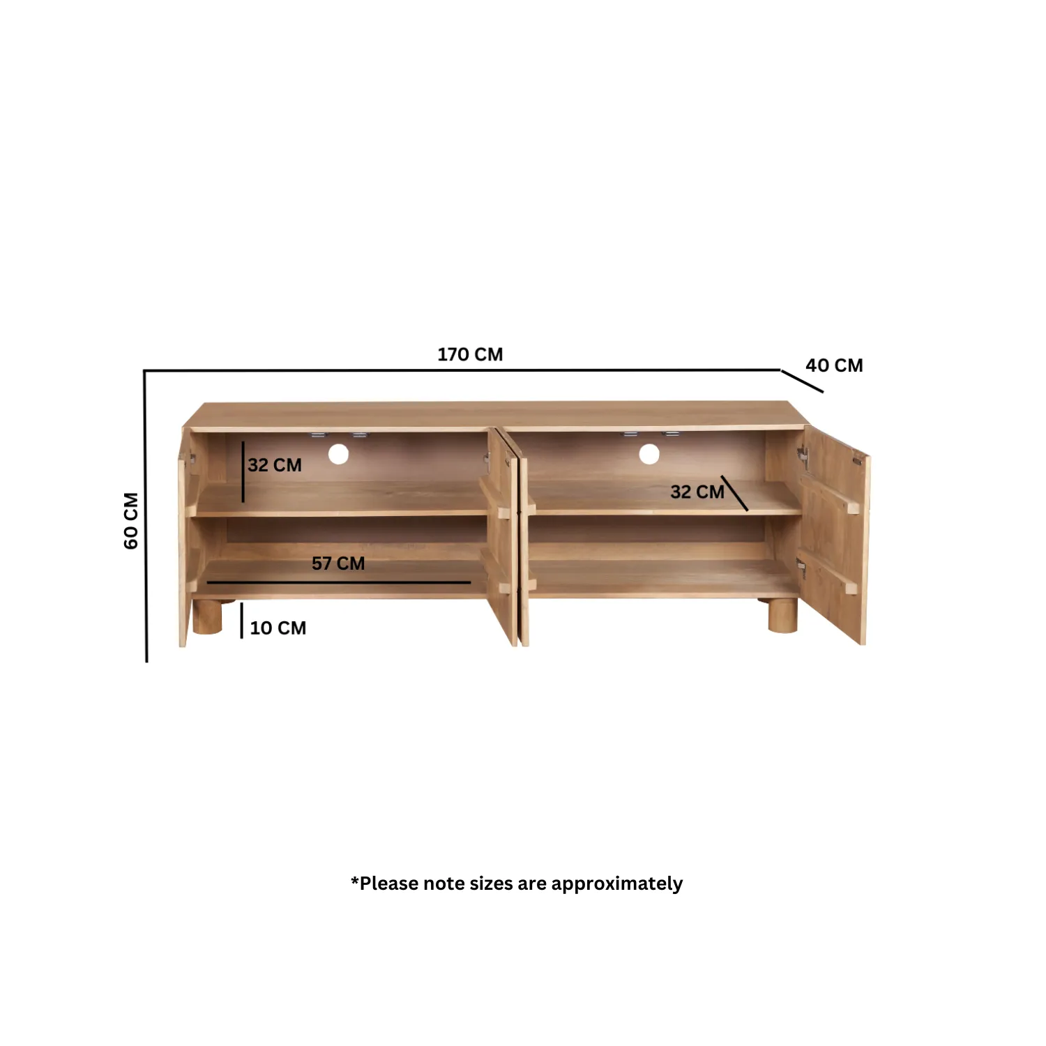 Large TV Stand with Storage - Brown, Mango Wood
