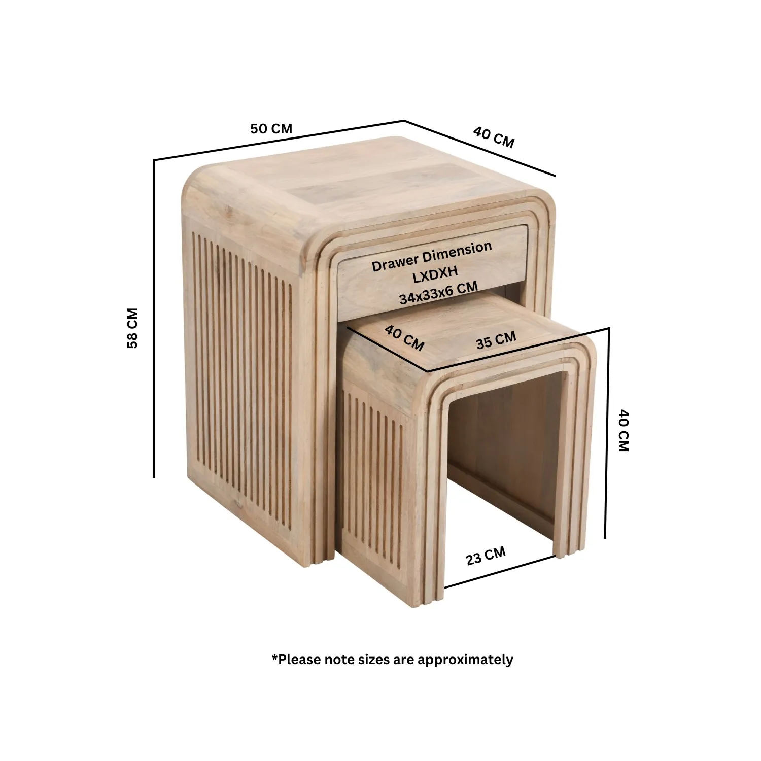 Nest of 2 Tables with Drawer - Brown, Mango Wood