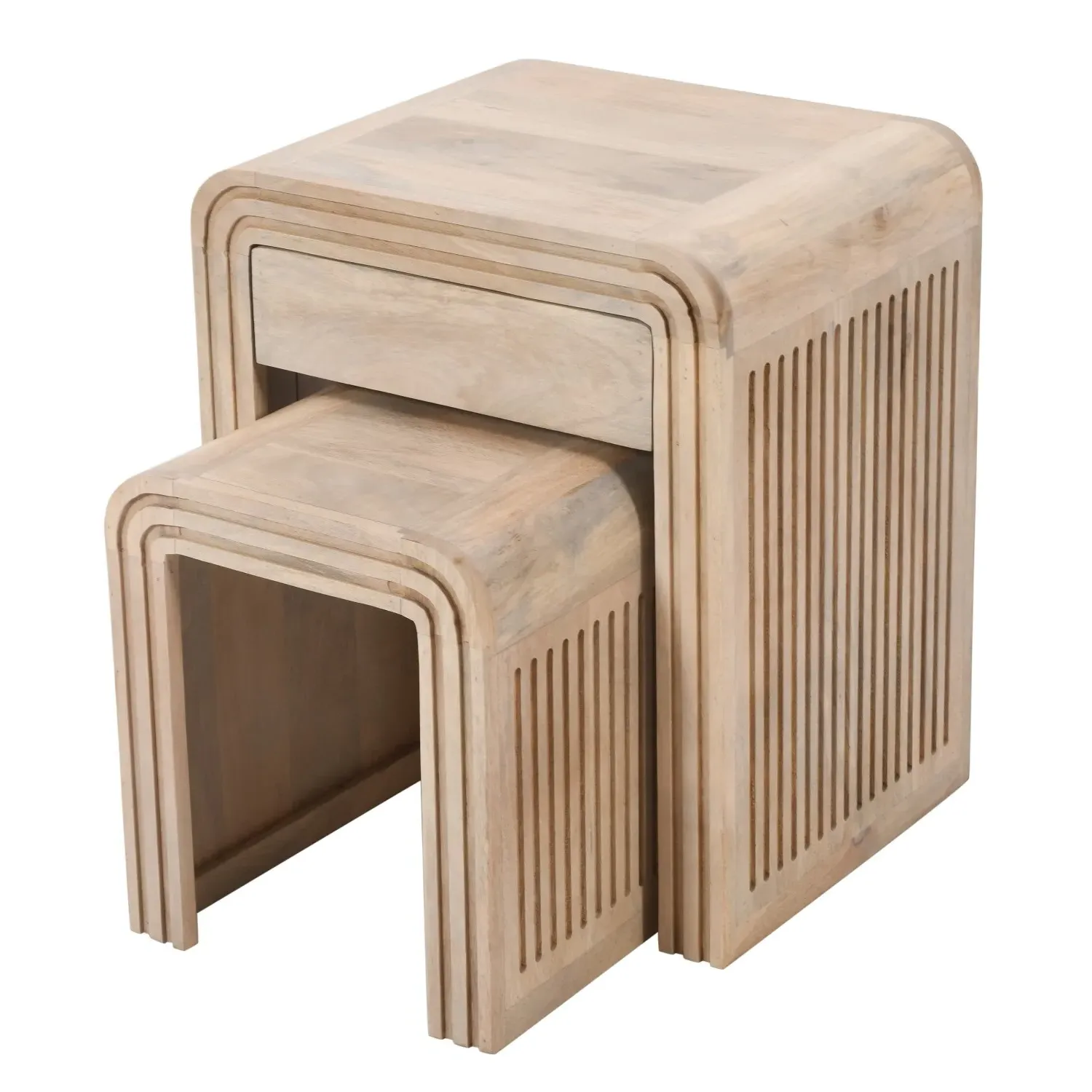 Nest of 2 Tables with Drawer - Brown, Mango Wood