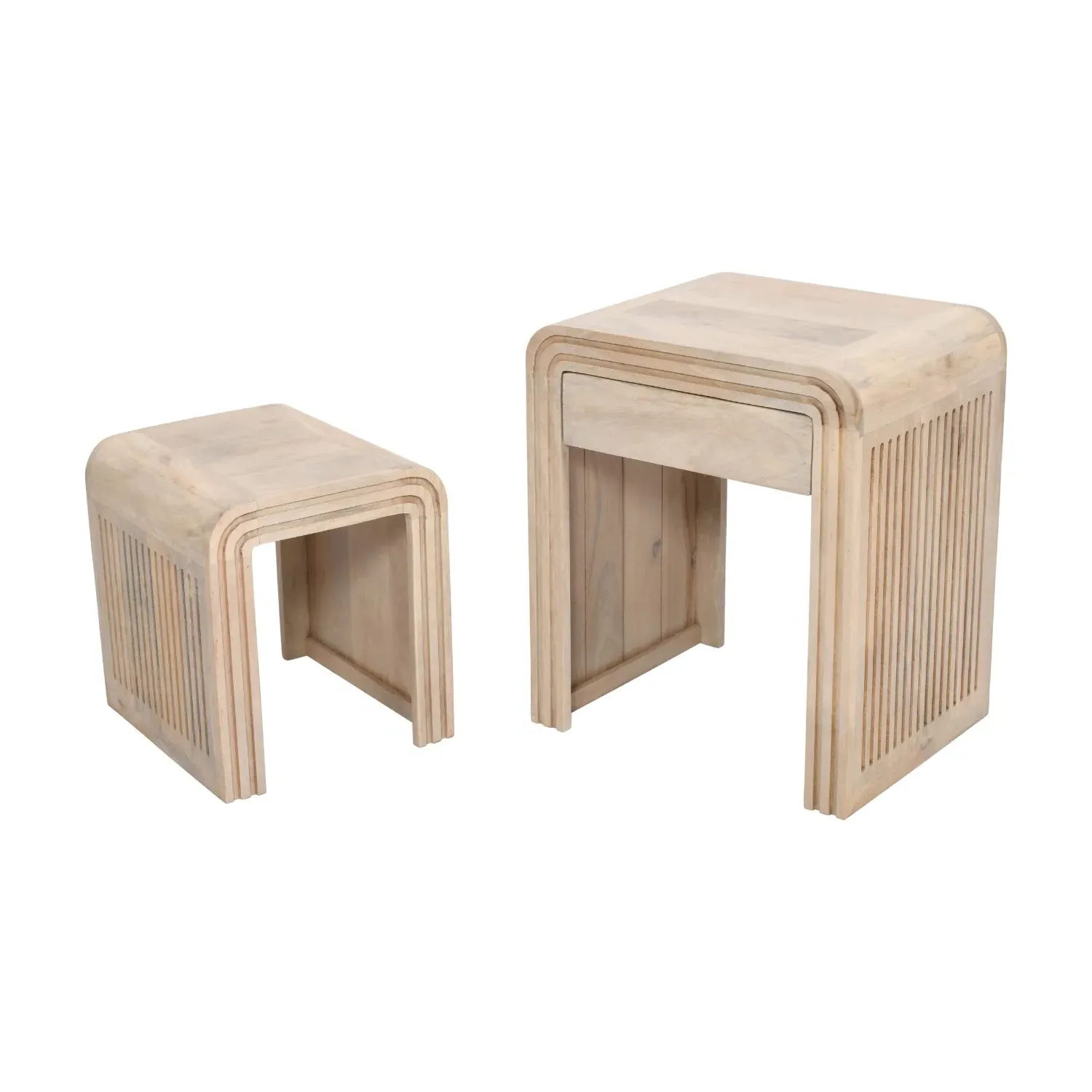 Nest of 2 Tables with Drawer - Brown, Mango Wood