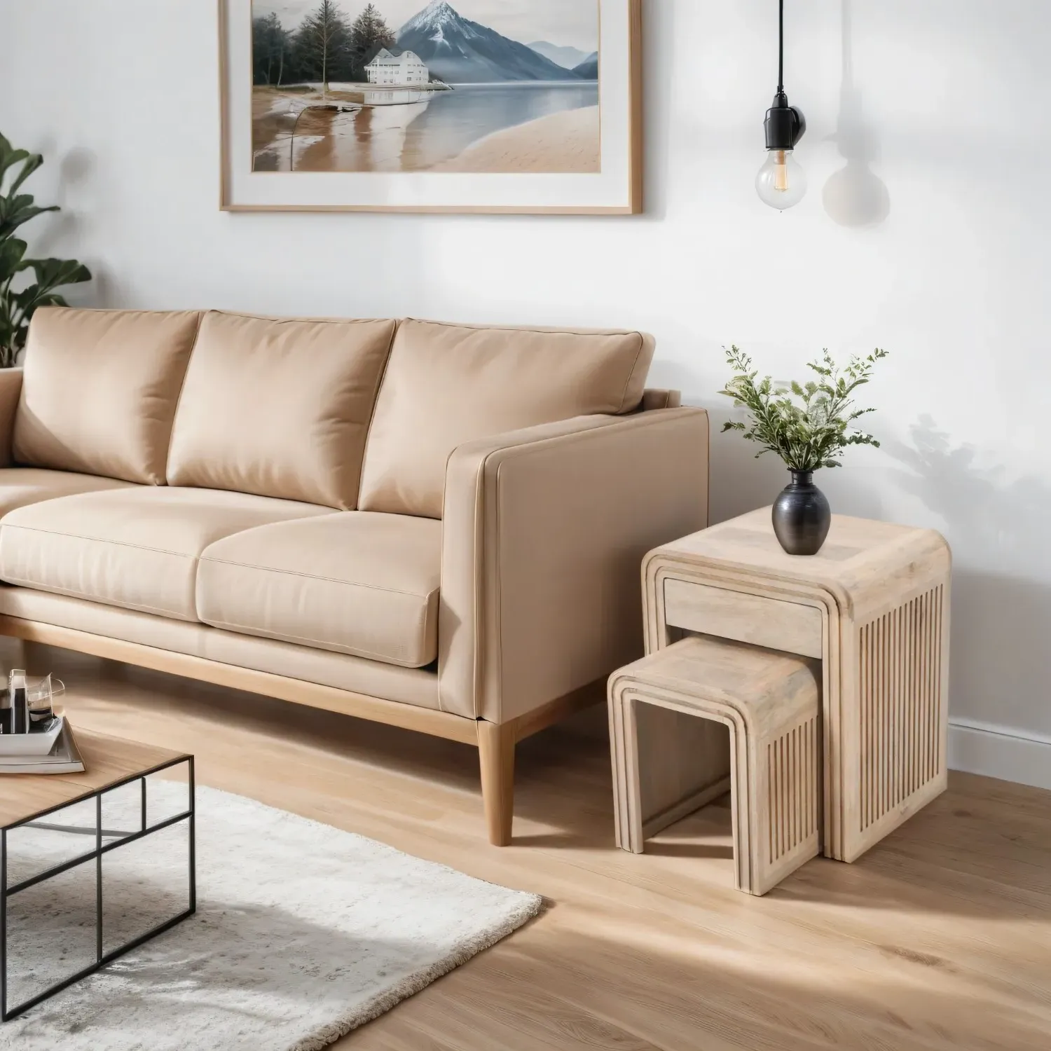 Nest of 2 Tables with Drawer - Brown, Mango Wood