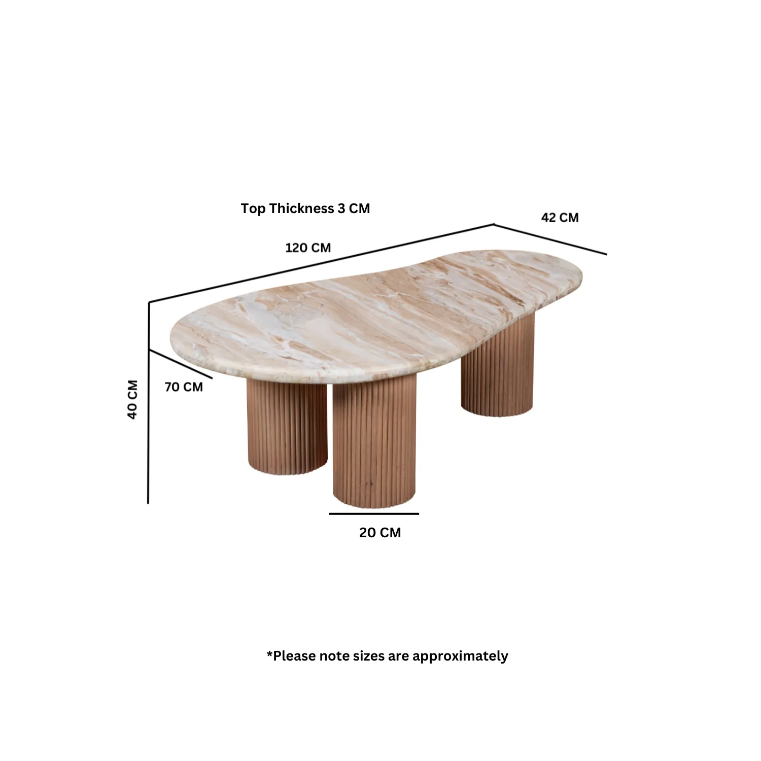 Pedestal Coffee Table - Brown, Marble & Wood