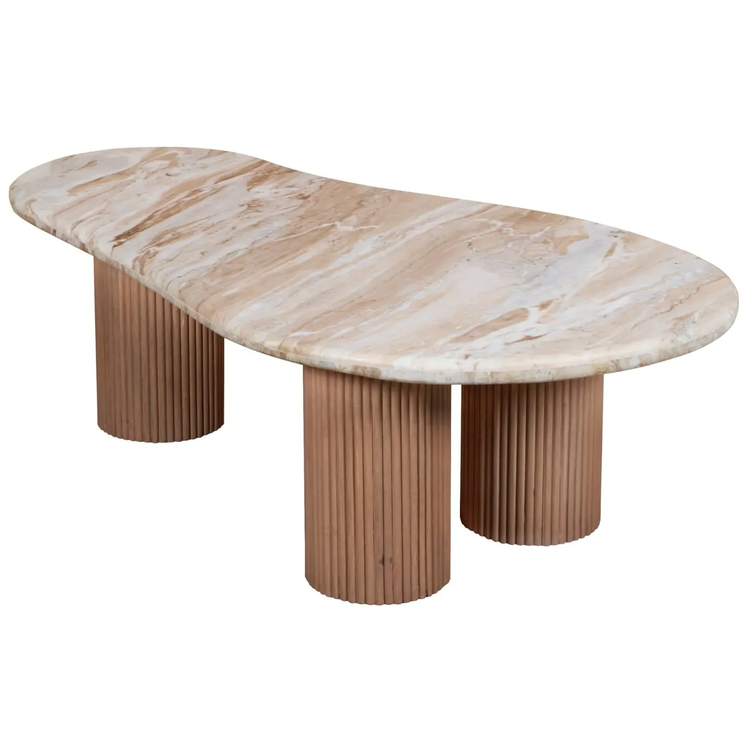 Pedestal Coffee Table - Brown, Marble & Wood