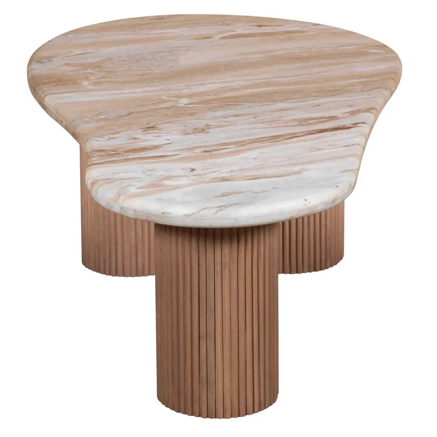 Pedestal Coffee Table - Brown, Marble & Wood