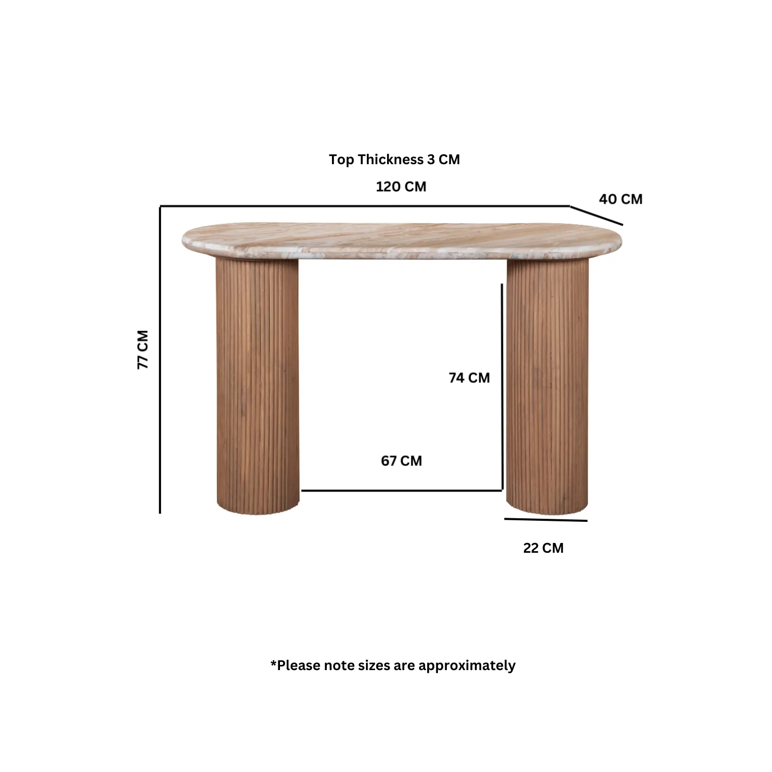 Pedestal Console Table - Brown, Marble & Wood