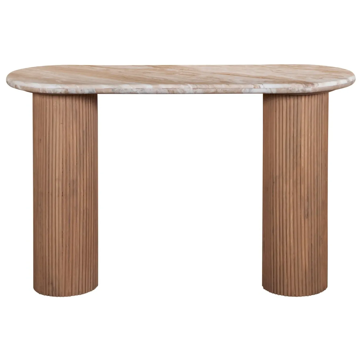 Pedestal Console Table - Brown, Marble & Wood