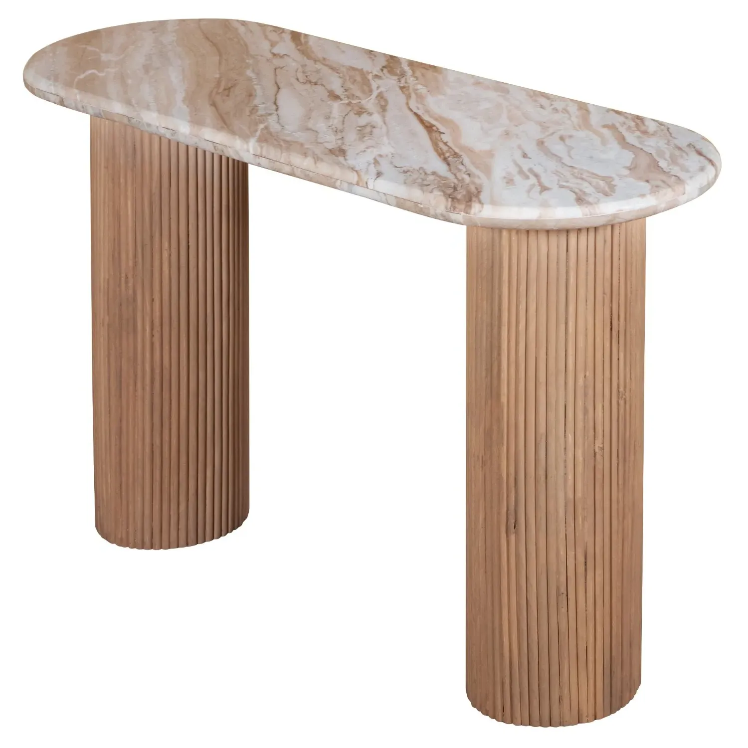 Pedestal Console Table - Brown, Marble & Wood