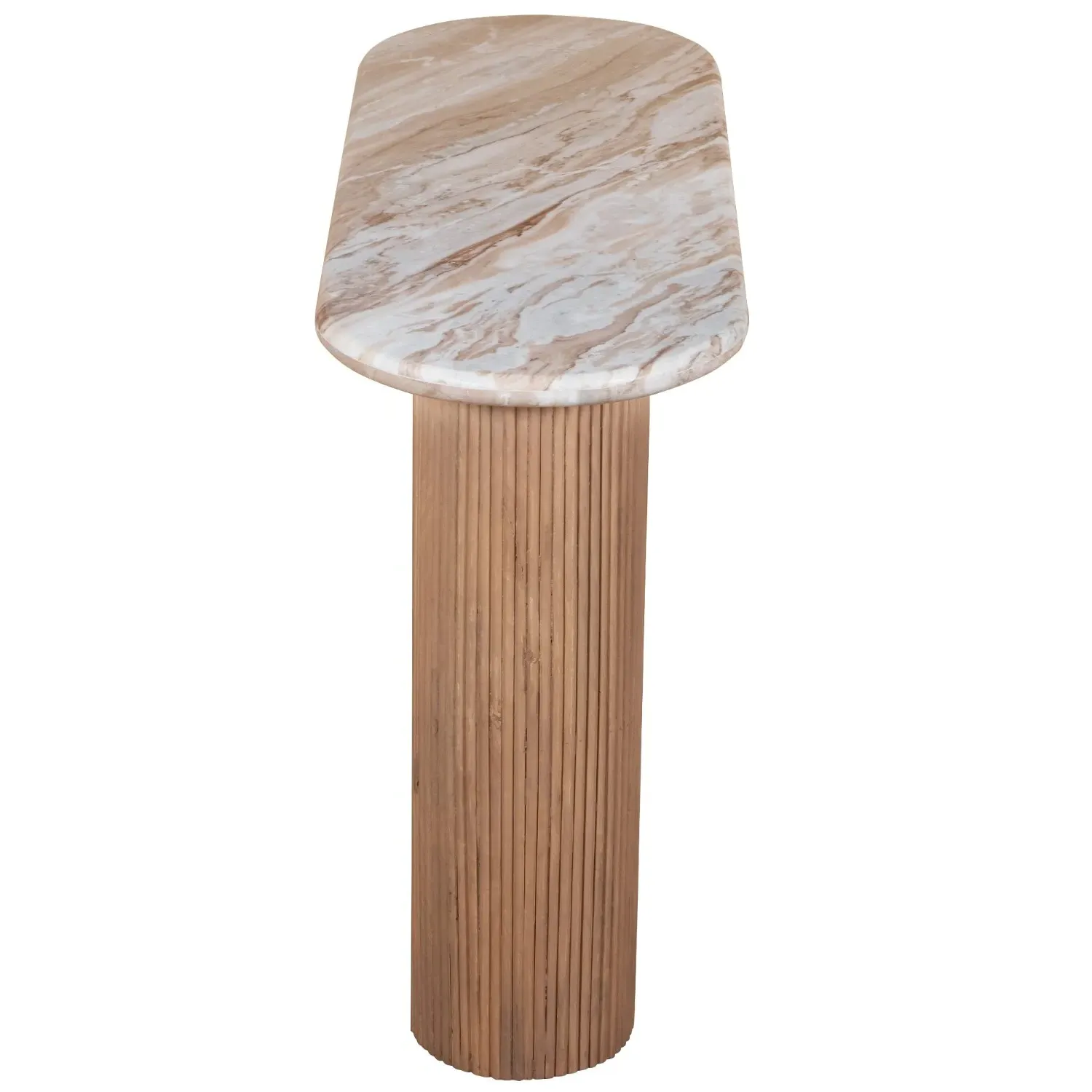 Pedestal Console Table - Brown, Marble & Wood
