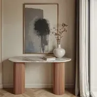 Pedestal Console Table - Brown, Marble & Wood