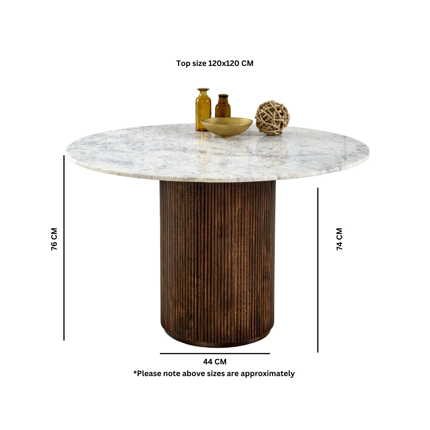 Round Dining Table with Marble Top - Brown, Mango Wood