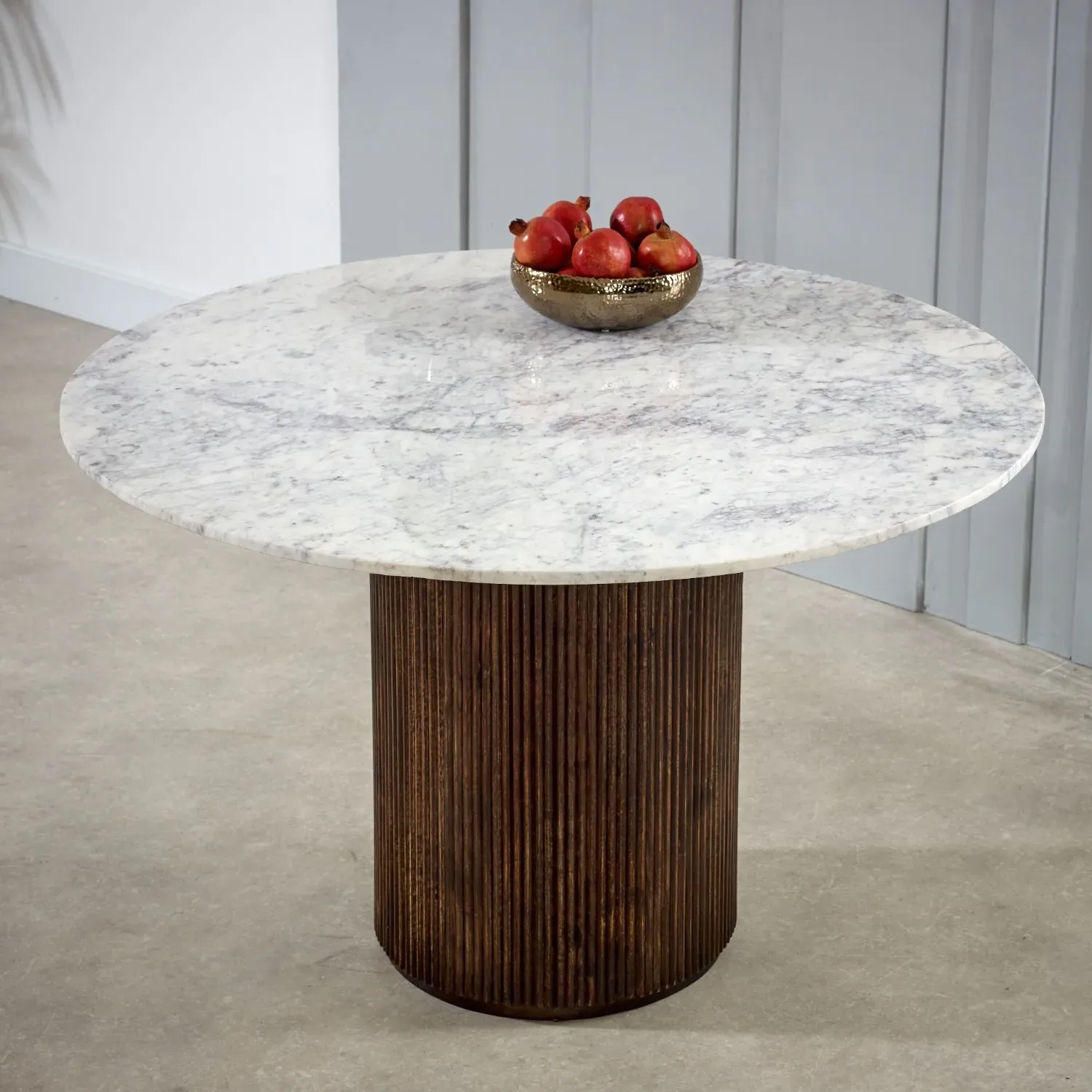 Round Dining Table with Marble Top - Brown, Mango Wood