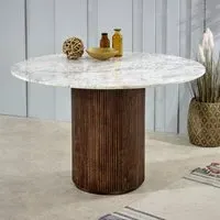 Round Dining Table with Marble Top - Brown, Mango Wood