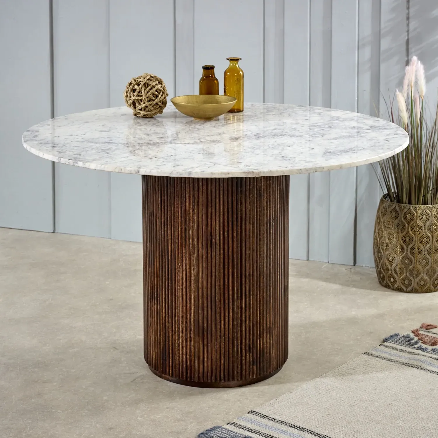 Round Dining Table with Marble Top - Brown, Mango Wood image