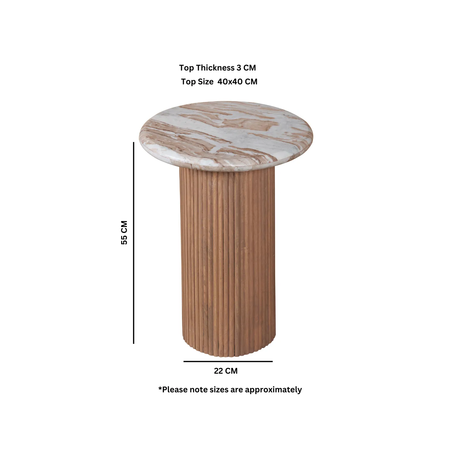 Round Pedestal Side Table - Brown, Marble