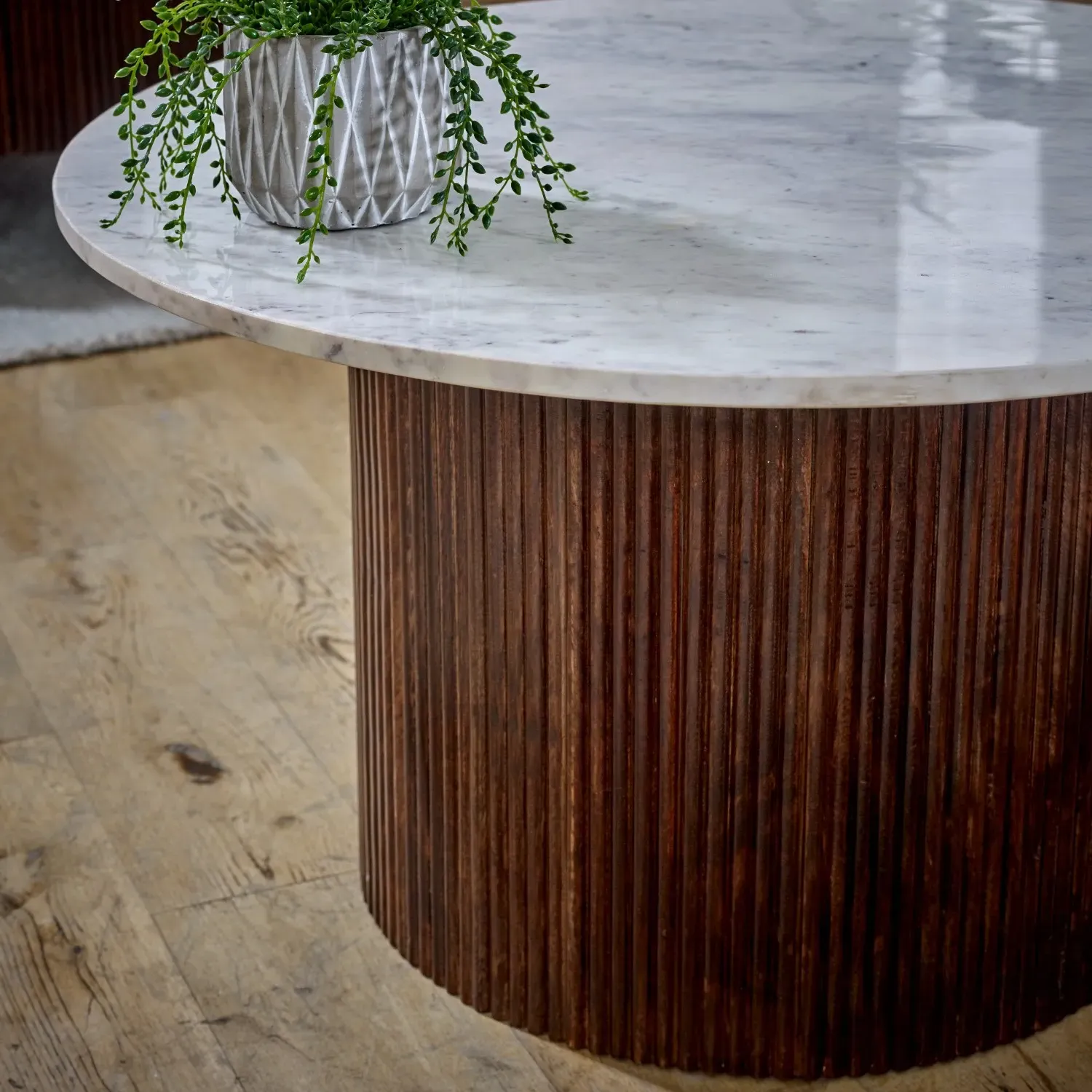 Square Coffee Table with Marble Top - Brown, Wood