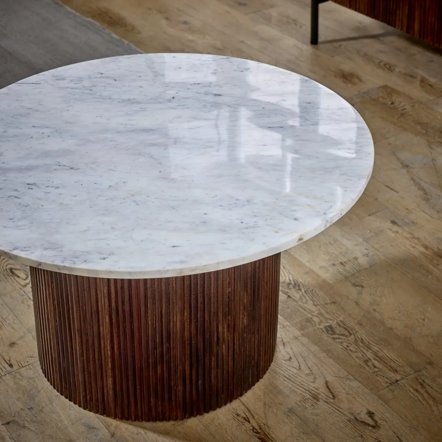 Square Coffee Table with Marble Top - Brown, Wood