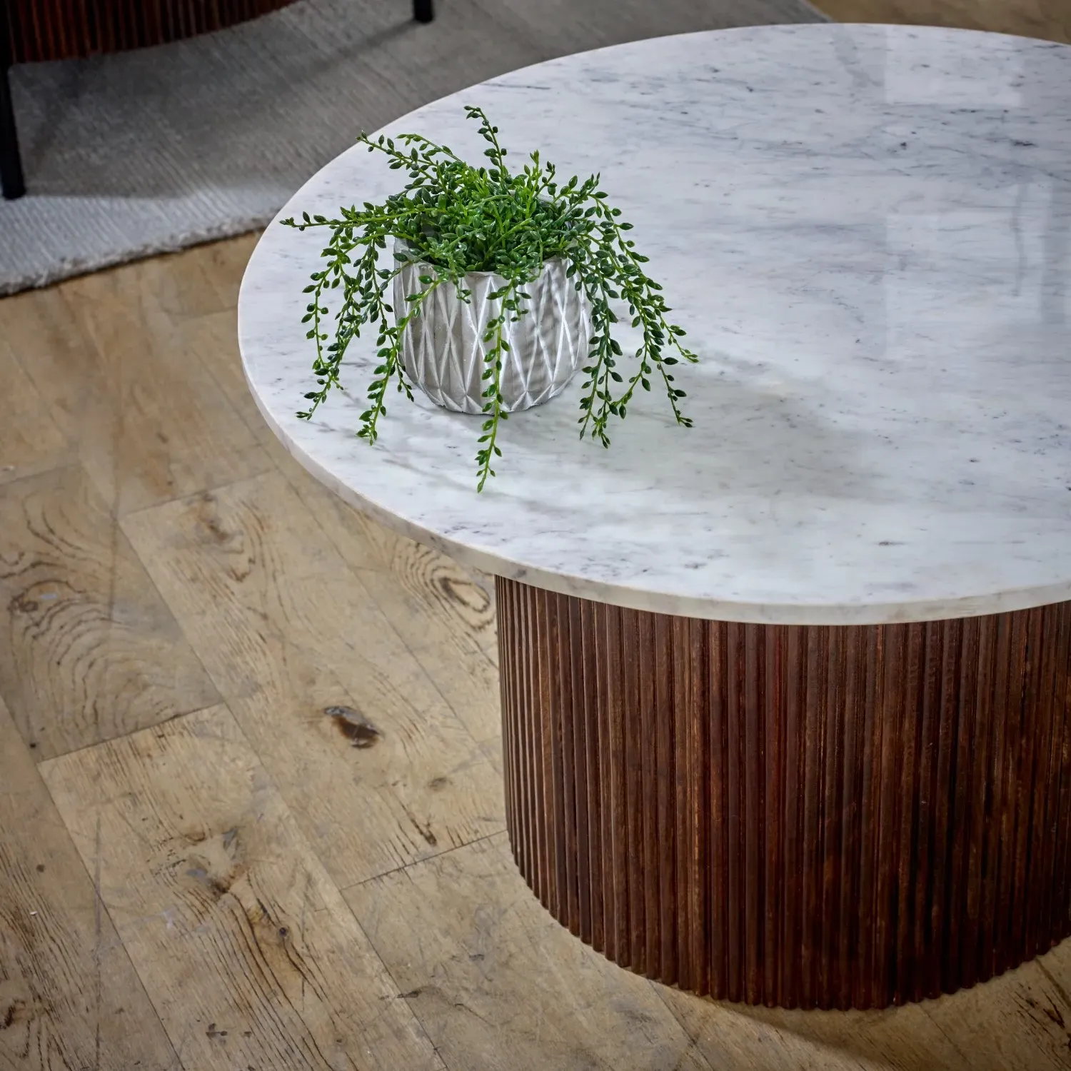 Square Coffee Table with Marble Top - Brown, Wood