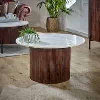 Square Coffee Table with Marble Top - Brown, Wood