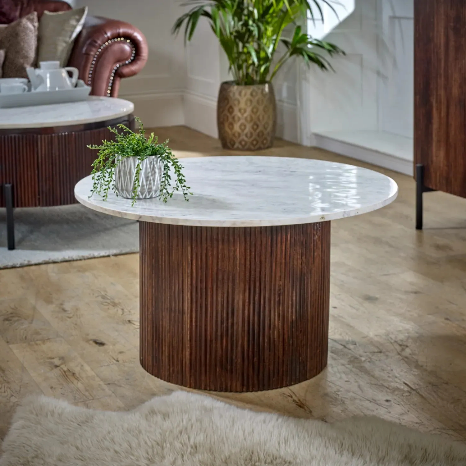 Square Coffee Table with Marble Top - Brown, Wood image
