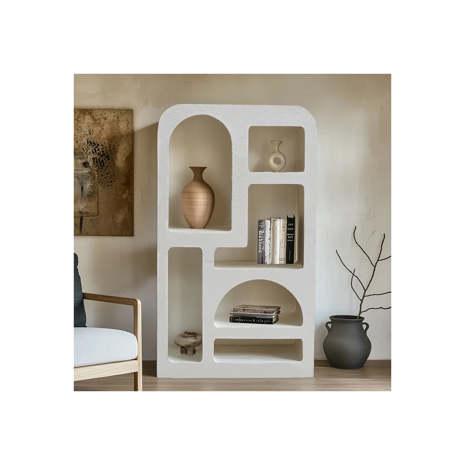 Tall Geometric Bookcase - White, Engineered Wood image