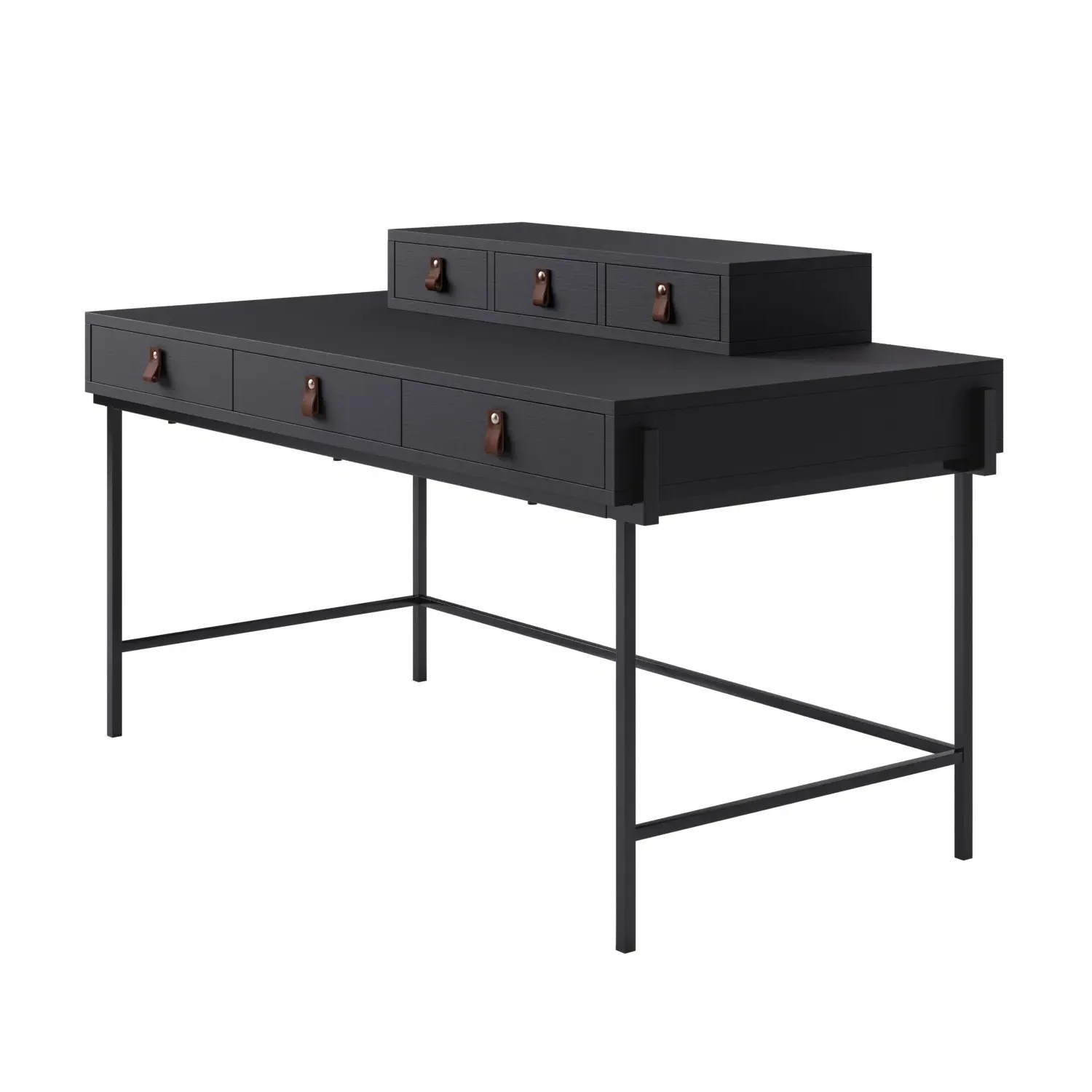 6-Drawer Desk with Storage - Black, Wood