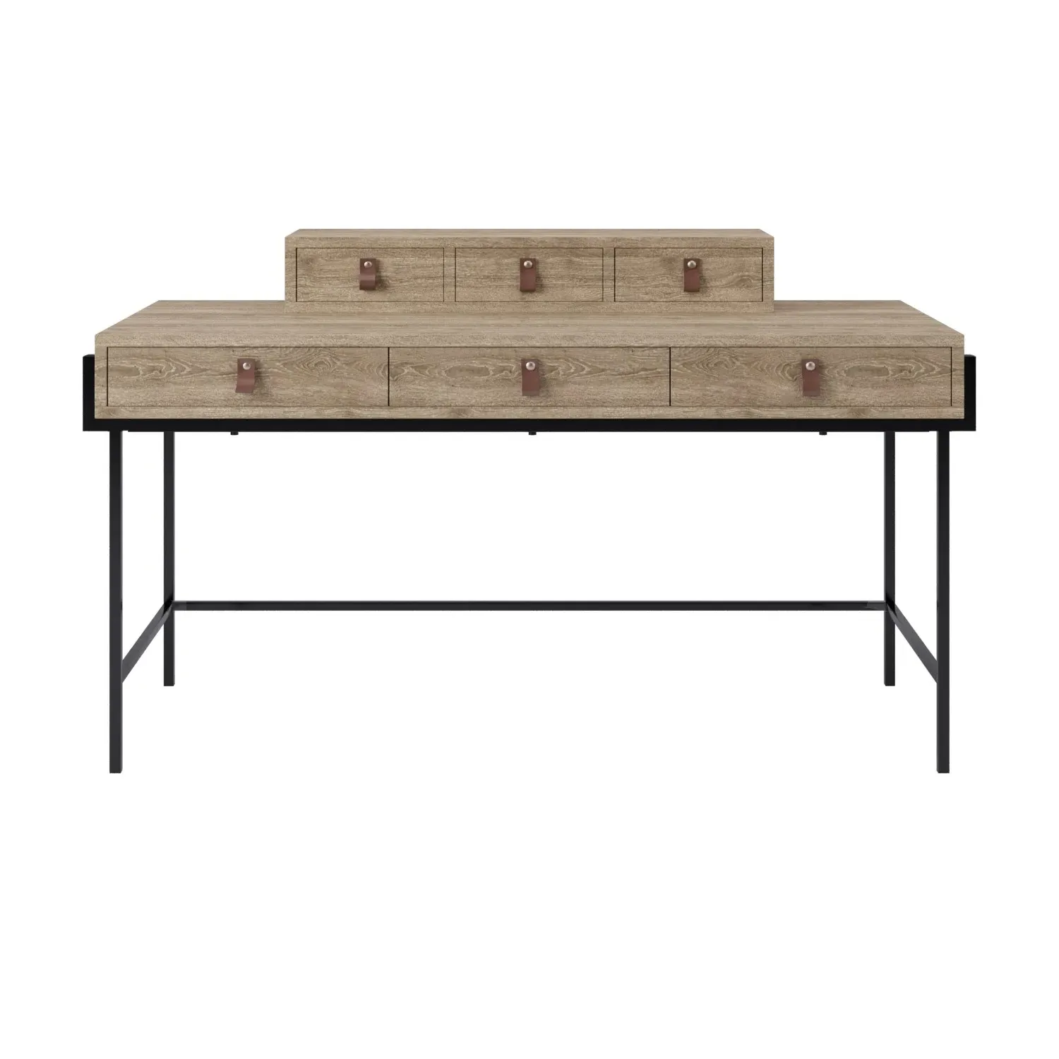 6-Drawer Desk with Storage - Light Oak, Wood