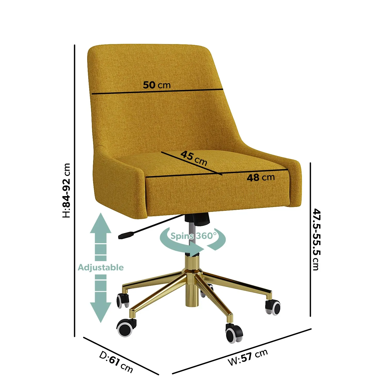 Swivel Armless Office Chair - Mustard, Fabric