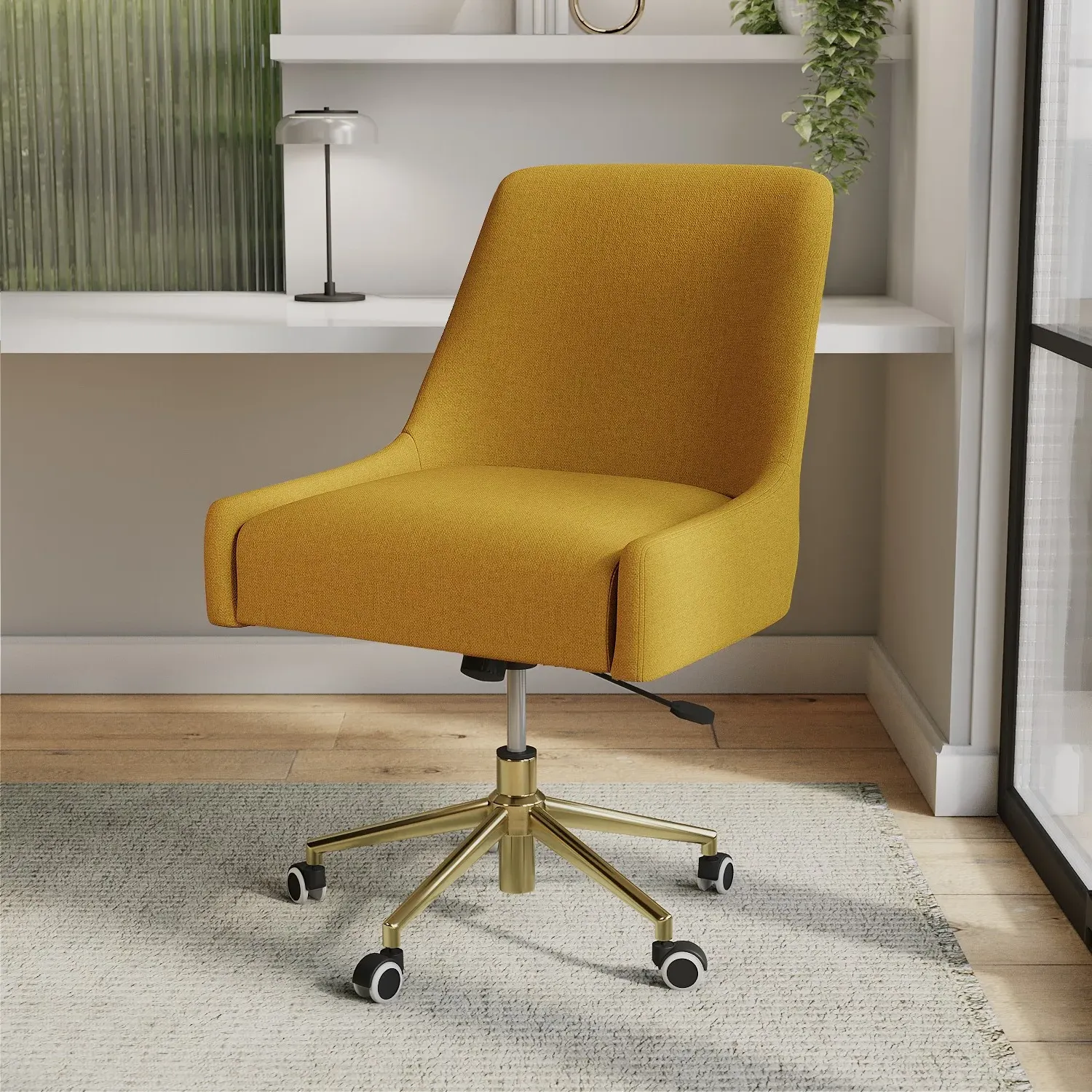 Swivel Armless Office Chair - Mustard, Fabric image