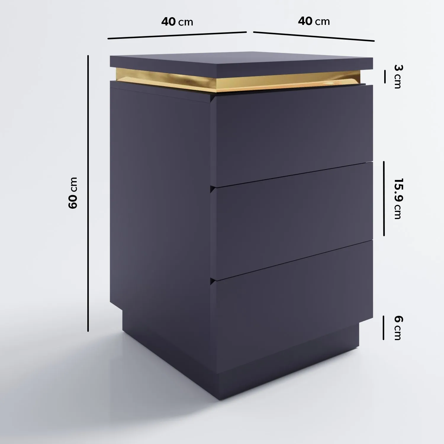 3-Drawer Bedside Table with Push-Open - Navy, MDF