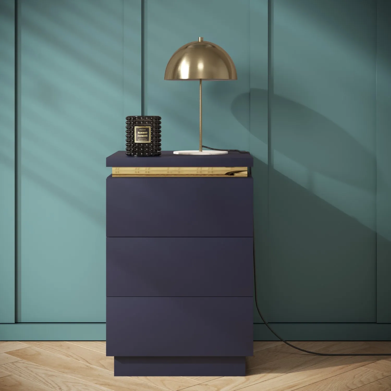 3-Drawer Bedside Table with Push-Open - Navy, MDF image