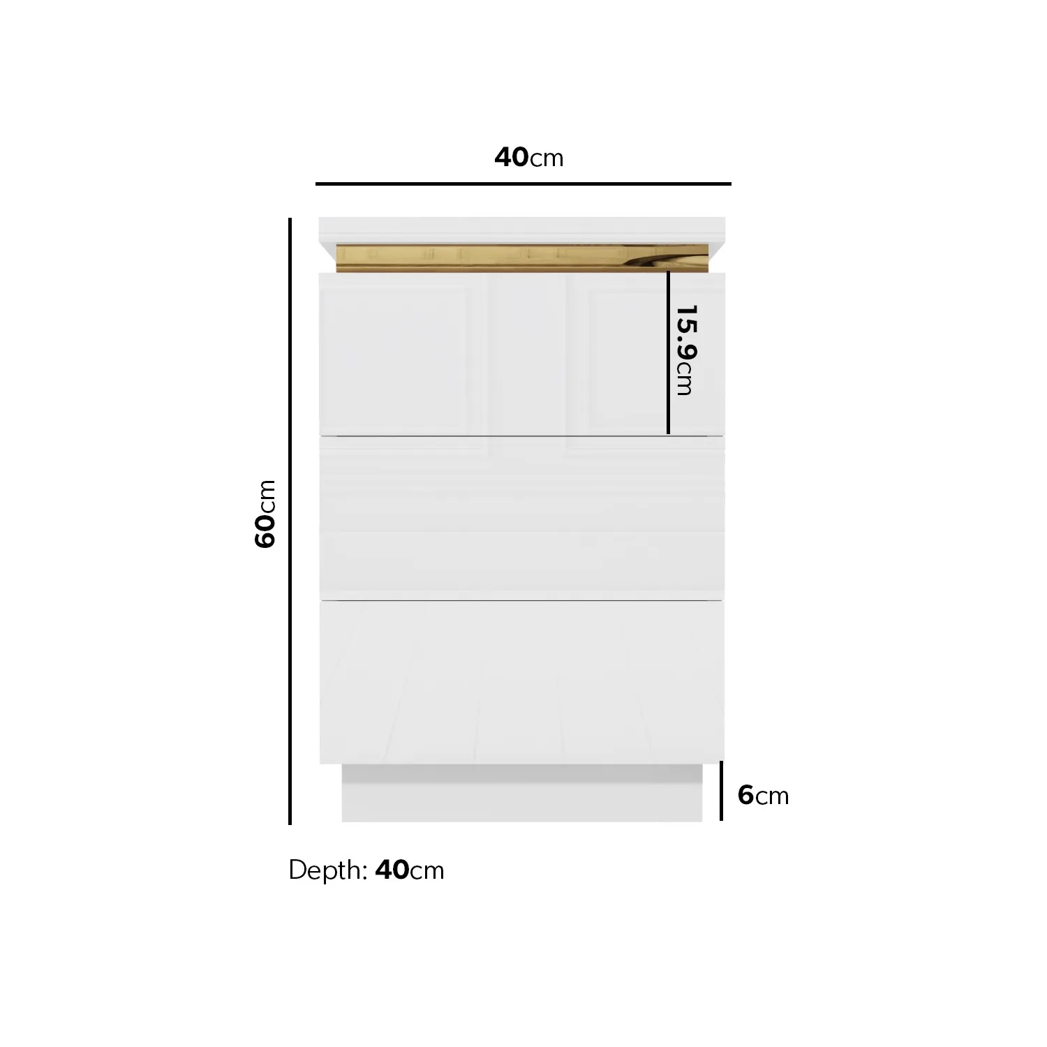 3-Drawer Bedside Table with Push-Open - White, MDF