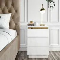 3-Drawer Bedside Table with Push-Open - White, MDF
