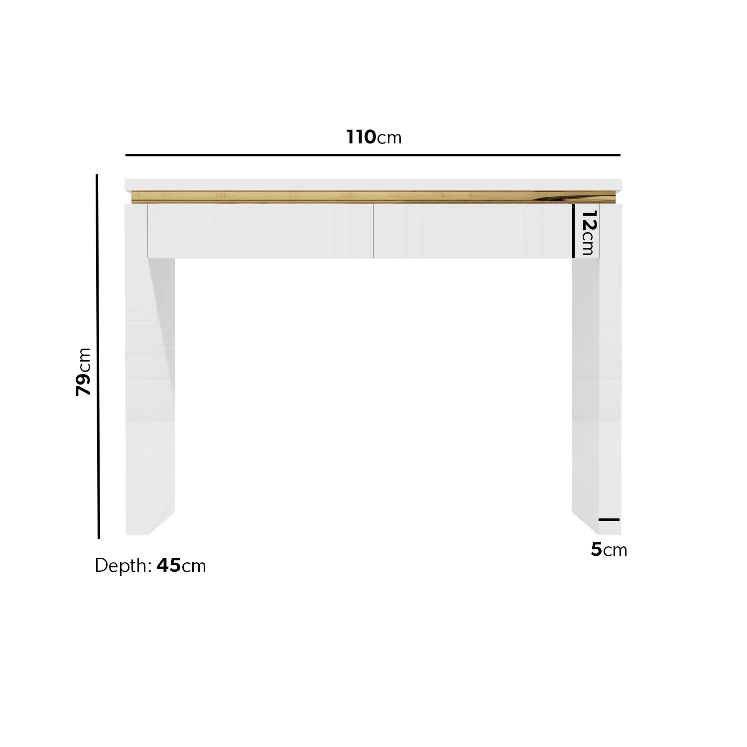 Dressing Table with 2 Drawers - White, High Gloss