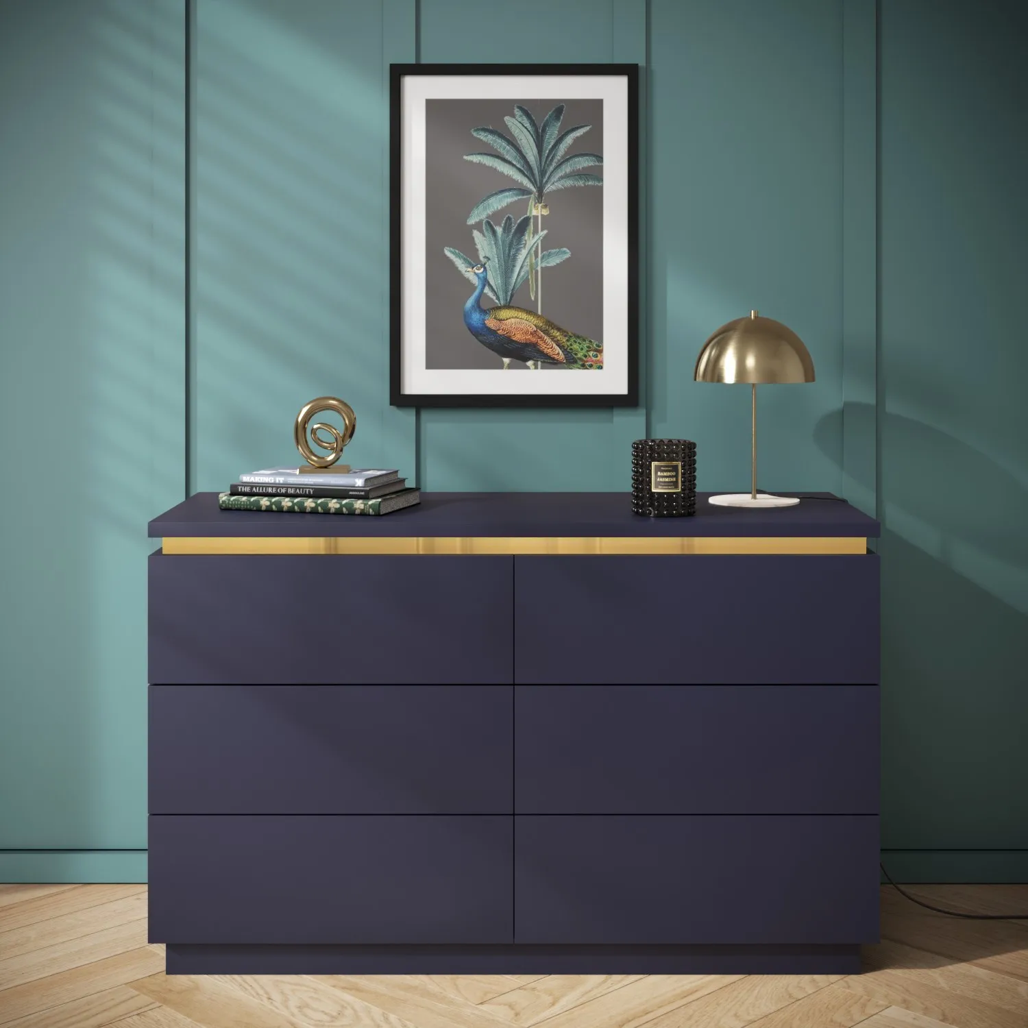 Wide 6-Drawer Chest with Push-Open - Navy, MDF image