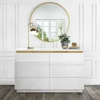 Wide 6-Drawer Chest with Push-Open - White, MDF