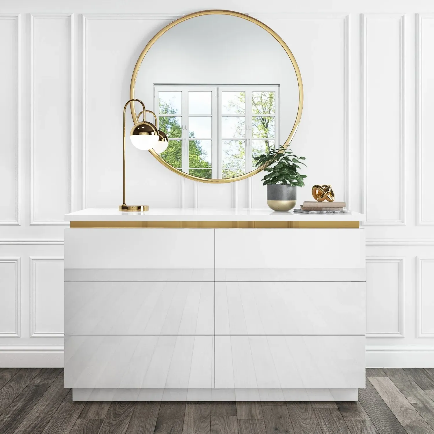 Wide 6-Drawer Chest with Push-Open - White, MDF