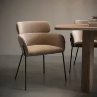 Curved Dining Chair - Beige, Velvet