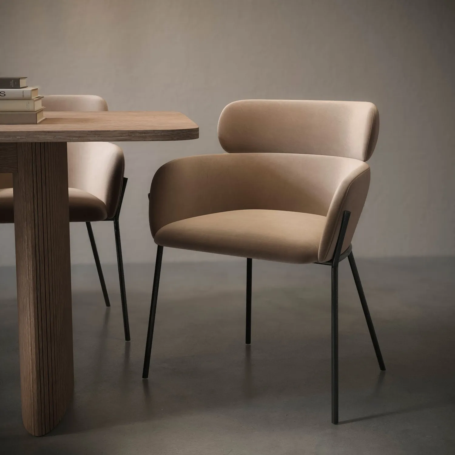 Curved Dining Chair - Beige, Velvet image