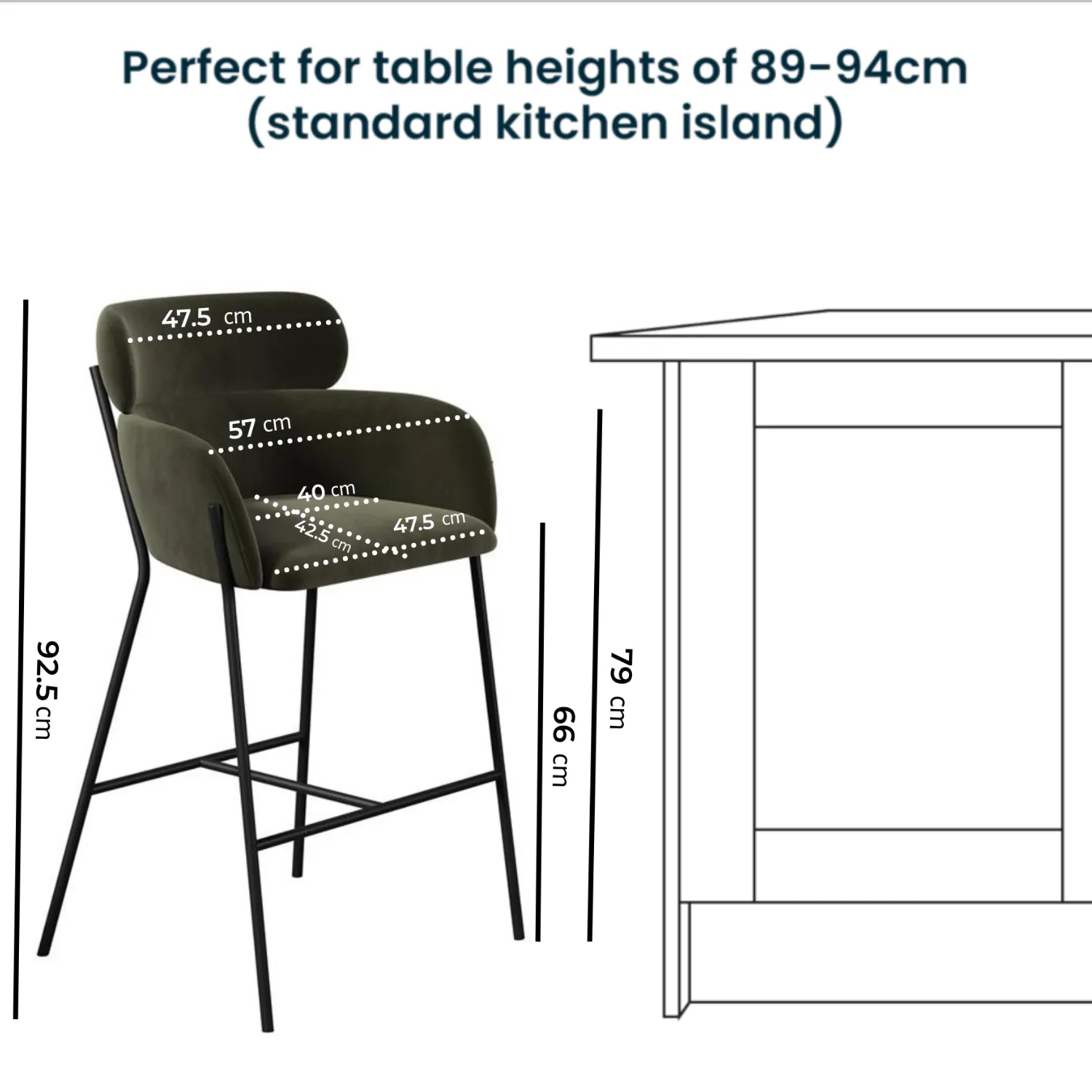 Curved Kitchen Stool with Back - Green, Velvet