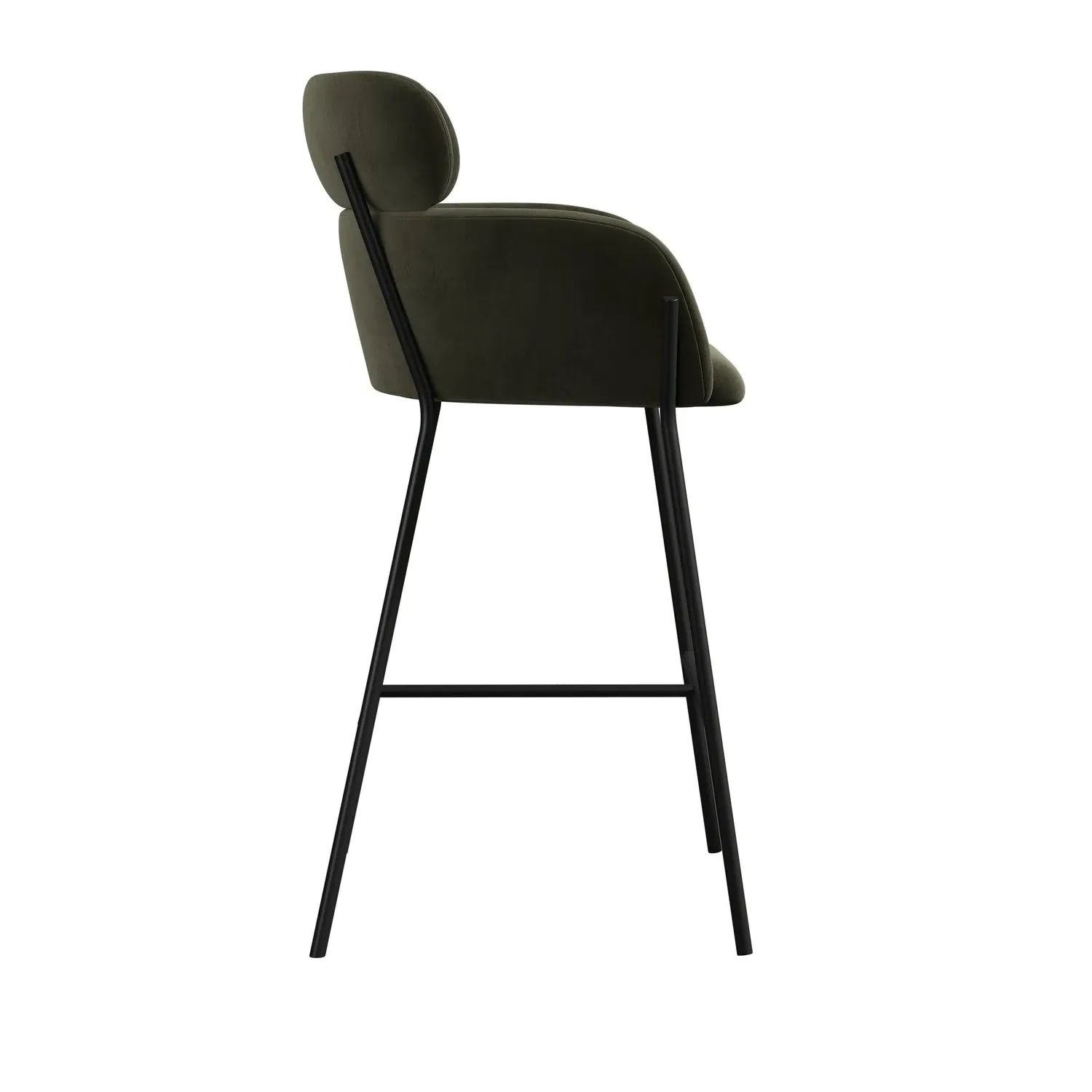Curved Kitchen Stool with Back - Green, Velvet