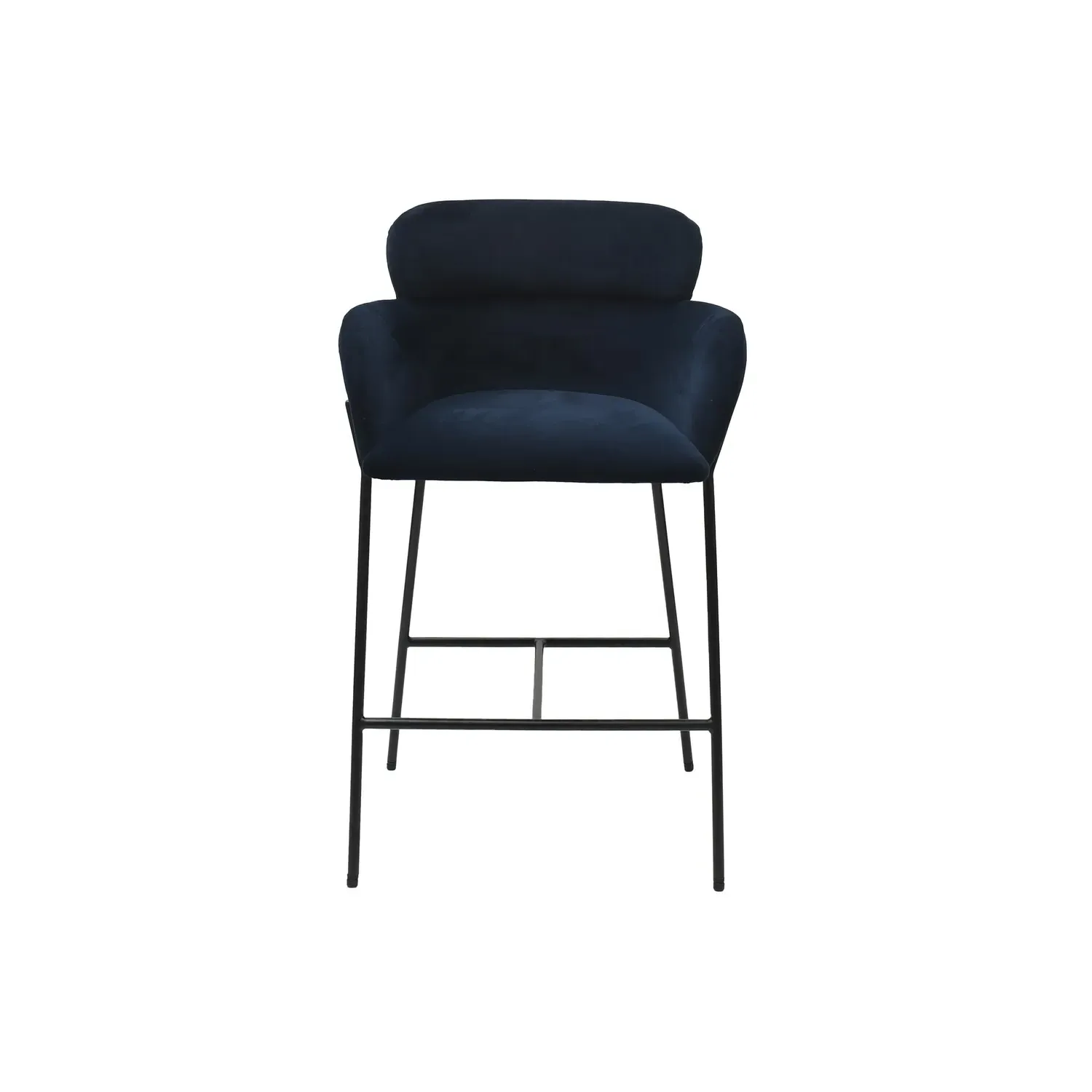 Curved Kitchen Stool with Back - Navy, Velvet