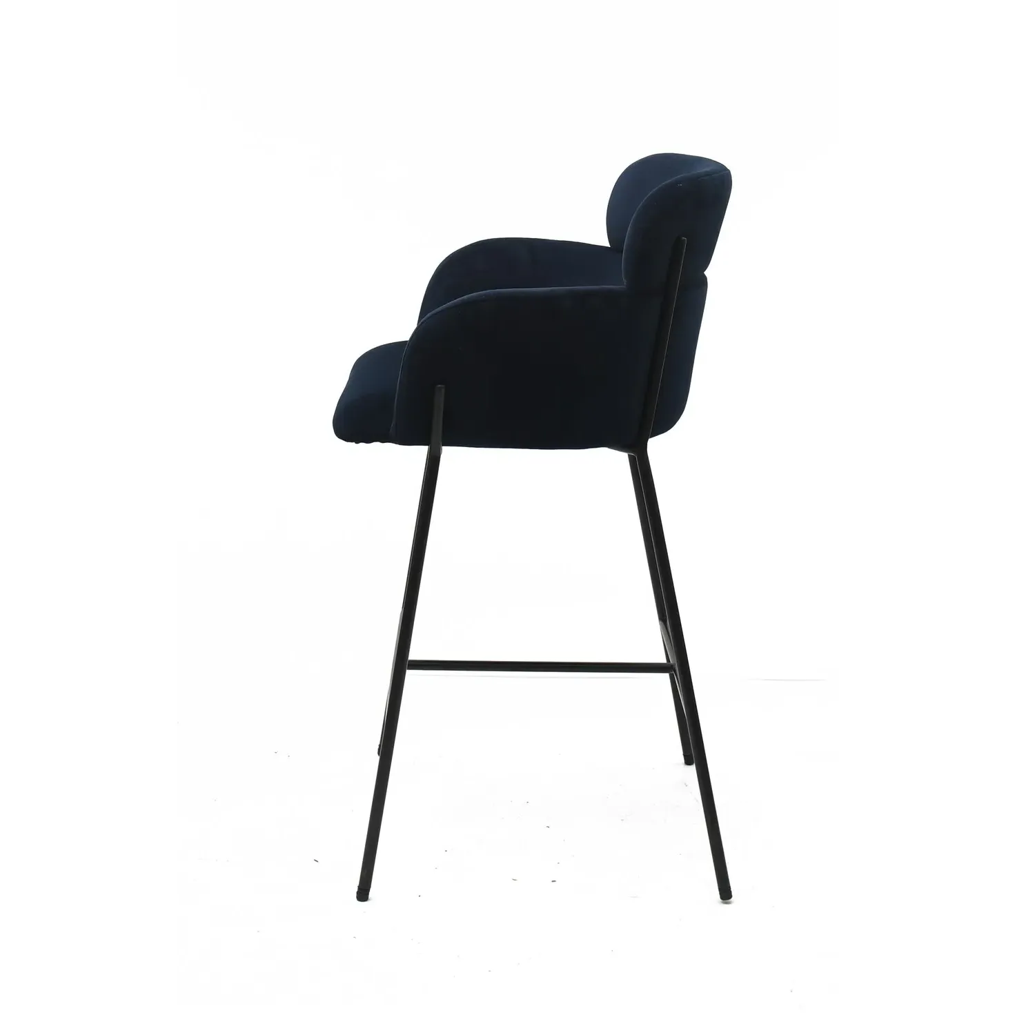 Curved Kitchen Stool with Back - Navy, Velvet