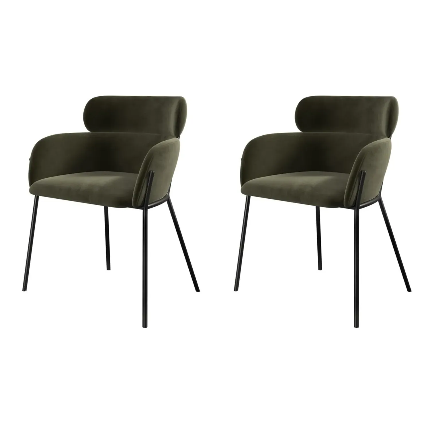 Set of 2 Curved Dining Chairs - Green, Velvet